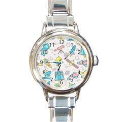 Cute-seamless-pattern-with-space Round Italian Charm Watch by Pakemis