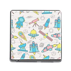 Cute-seamless-pattern-with-space Memory Card Reader (square 5 Slot) by Pakemis