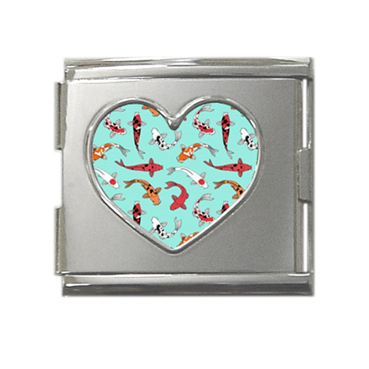 Pattern-with-koi-fishes Mega Link Heart Italian Charm (18mm)