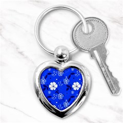 Blooming-seamless-pattern-blue-colors Key Chain (heart) by Pakemis