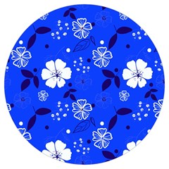 Blooming-seamless-pattern-blue-colors Round Trivet by Pakemis