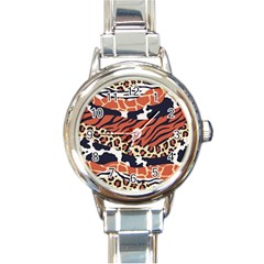 Mixed-animal-skin-print-safari-textures-mix-leopard-zebra-tiger-skins-patterns-luxury-animals-textur Round Italian Charm Watch by Pakemis