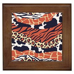 Mixed-animal-skin-print-safari-textures-mix-leopard-zebra-tiger-skins-patterns-luxury-animals-textur Framed Tile by Pakemis