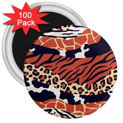 Mixed-animal-skin-print-safari-textures-mix-leopard-zebra-tiger-skins-patterns-luxury-animals-textur 3  Magnets (100 Pack) by Pakemis