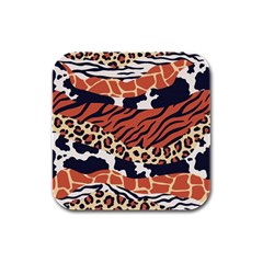 Mixed-animal-skin-print-safari-textures-mix-leopard-zebra-tiger-skins-patterns-luxury-animals-textur Rubber Square Coaster (4 Pack) by Pakemis