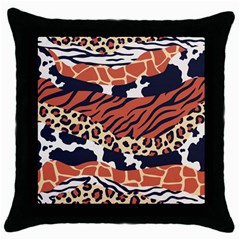 Mixed-animal-skin-print-safari-textures-mix-leopard-zebra-tiger-skins-patterns-luxury-animals-textur Throw Pillow Case (black) by Pakemis