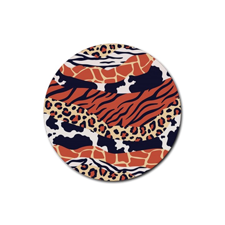 Mixed-animal-skin-print-safari-textures-mix-leopard-zebra-tiger-skins-patterns-luxury-animals-textur Rubber Round Coaster (4 pack)