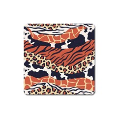 Mixed-animal-skin-print-safari-textures-mix-leopard-zebra-tiger-skins-patterns-luxury-animals-textur Square Magnet