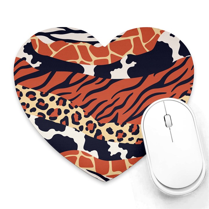 Mixed-animal-skin-print-safari-textures-mix-leopard-zebra-tiger-skins-patterns-luxury-animals-textur Heart Mousepad