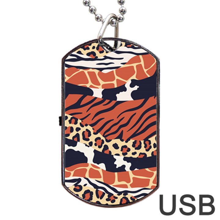 Mixed-animal-skin-print-safari-textures-mix-leopard-zebra-tiger-skins-patterns-luxury-animals-textur Dog Tag USB Flash (Two Sides)