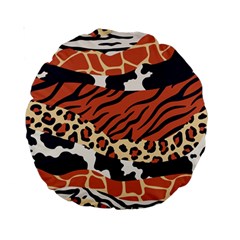 Mixed-animal-skin-print-safari-textures-mix-leopard-zebra-tiger-skins-patterns-luxury-animals-textur Standard 15  Premium Round Cushions by Pakemis