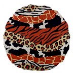 Mixed-animal-skin-print-safari-textures-mix-leopard-zebra-tiger-skins-patterns-luxury-animals-textur Large 18  Premium Flano Round Cushions Front