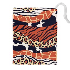 Mixed-animal-skin-print-safari-textures-mix-leopard-zebra-tiger-skins-patterns-luxury-animals-textur Drawstring Pouch (5xl) by Pakemis