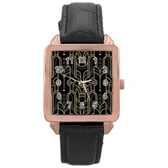 Art-deco-geometric-abstract-pattern-vector Rose Gold Leather Watch  by Pakemis