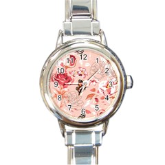 Beautiful-seamless-spring-pattern-with-roses-peony-orchid-succulents Round Italian Charm Watch by Pakemis