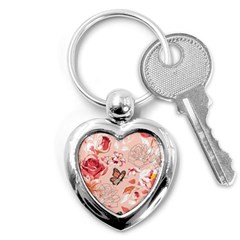 Beautiful-seamless-spring-pattern-with-roses-peony-orchid-succulents Key Chain (heart) by Pakemis