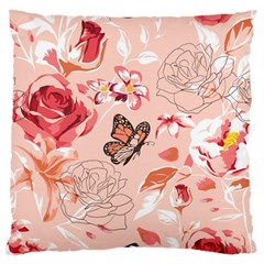 Beautiful-seamless-spring-pattern-with-roses-peony-orchid-succulents Large Cushion Case (one Side) by Pakemis