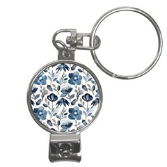 Indigo-watercolor-floral-seamless-pattern Nail Clippers Key Chain