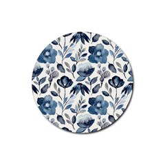 Indigo-watercolor-floral-seamless-pattern Rubber Round Coaster (4 Pack) by Pakemis