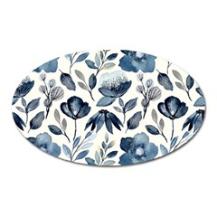 Indigo-watercolor-floral-seamless-pattern Oval Magnet by Pakemis