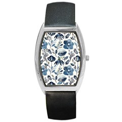 Indigo-watercolor-floral-seamless-pattern Barrel Style Metal Watch by Pakemis