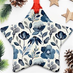 Indigo-watercolor-floral-seamless-pattern Star Ornament (two Sides) by Pakemis