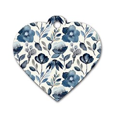 Indigo-watercolor-floral-seamless-pattern Dog Tag Heart (two Sides) by Pakemis