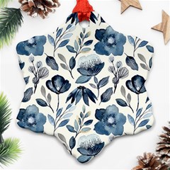 Indigo-watercolor-floral-seamless-pattern Snowflake Ornament (two Sides) by Pakemis