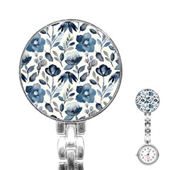 Indigo-watercolor-floral-seamless-pattern Stainless Steel Nurses Watch by Pakemis