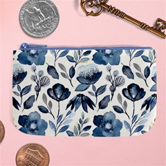 Indigo-watercolor-floral-seamless-pattern Large Coin Purse by Pakemis