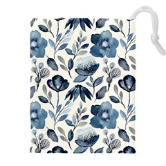 Indigo-watercolor-floral-seamless-pattern Drawstring Pouch (5xl) by Pakemis