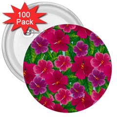 Background-cute-flowers-fuchsia-with-leaves 3  Buttons (100 Pack)  by Pakemis