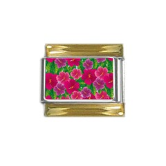 Background-cute-flowers-fuchsia-with-leaves Gold Trim Italian Charm (9mm) by Pakemis