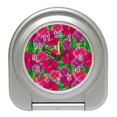 Background-cute-flowers-fuchsia-with-leaves Travel Alarm Clock by Pakemis