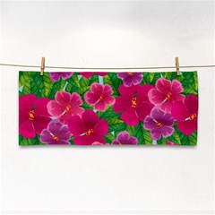 Background-cute-flowers-fuchsia-with-leaves Hand Towel by Pakemis