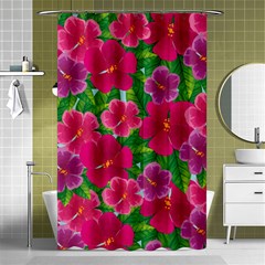 Background-cute-flowers-fuchsia-with-leaves Shower Curtain 48  X 72  (small)  by Pakemis