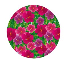 Background-cute-flowers-fuchsia-with-leaves Mini Round Pill Box by Pakemis