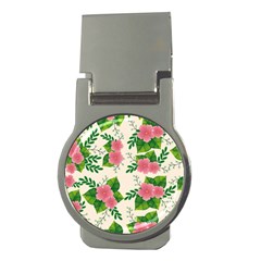 Cute-pink-flowers-with-leaves-pattern Money Clips (round)  by Pakemis