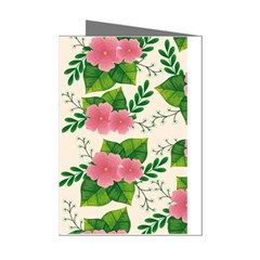 Cute-pink-flowers-with-leaves-pattern Mini Greeting Cards (pkg Of 8)