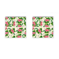 Cute-pink-flowers-with-leaves-pattern Cufflinks (square)