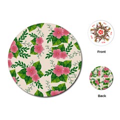 Cute-pink-flowers-with-leaves-pattern Playing Cards Single Design (round) by Pakemis