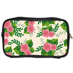 Cute-pink-flowers-with-leaves-pattern Toiletries Bag (two Sides) by Pakemis