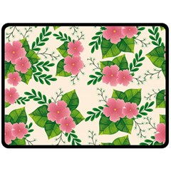 Cute-pink-flowers-with-leaves-pattern Double Sided Fleece Blanket (large) by Pakemis