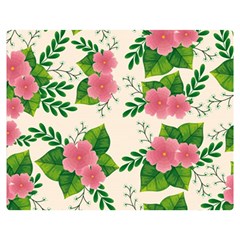 Cute-pink-flowers-with-leaves-pattern Double Sided Flano Blanket (medium) by Pakemis