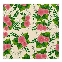 Cute-pink-flowers-with-leaves-pattern Banner And Sign 4  X 4  by Pakemis