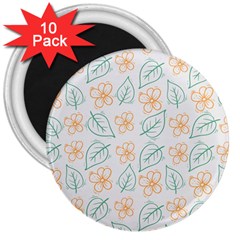 Hand-drawn-cute-flowers-with-leaves-pattern 3  Magnets (10 Pack)  by Pakemis