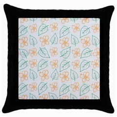 Hand-drawn-cute-flowers-with-leaves-pattern Throw Pillow Case (Black)