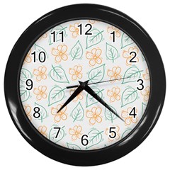 Hand-drawn-cute-flowers-with-leaves-pattern Wall Clock (Black)