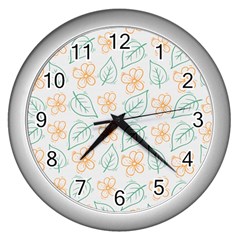 Hand-drawn-cute-flowers-with-leaves-pattern Wall Clock (Silver)