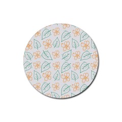 Hand-drawn-cute-flowers-with-leaves-pattern Rubber Round Coaster (4 pack)